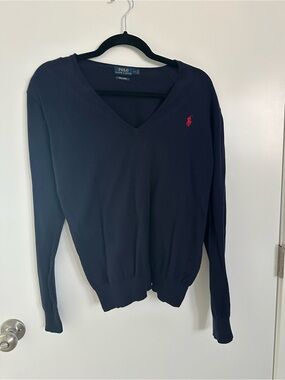 Polo by Ralph Lauren Navy V-Neck Sweater with Red Pony. 🇺🇸 USA